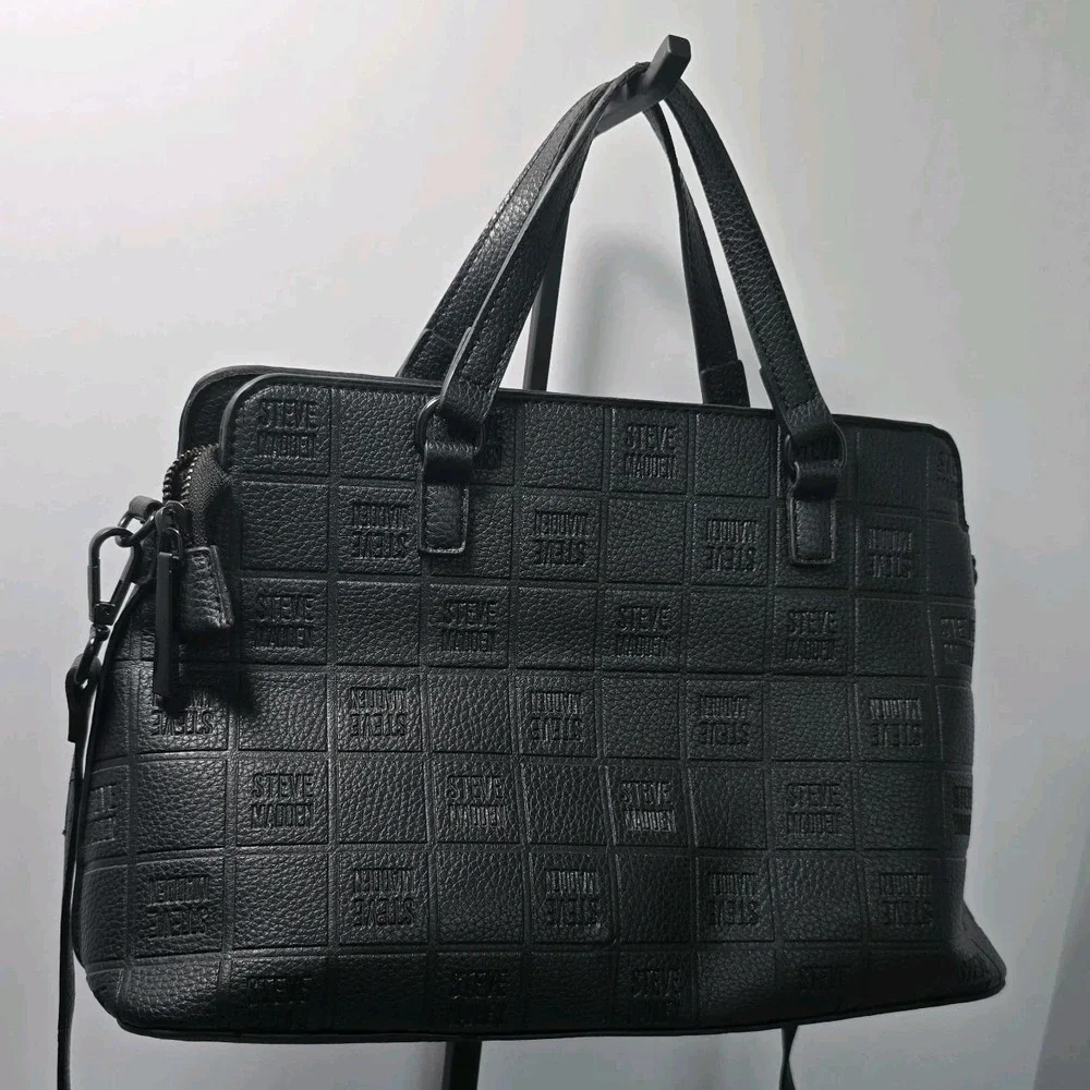 Steve Madden Bsidra Block Logo Satchel Detachable Crossbody Strap Faux Leather